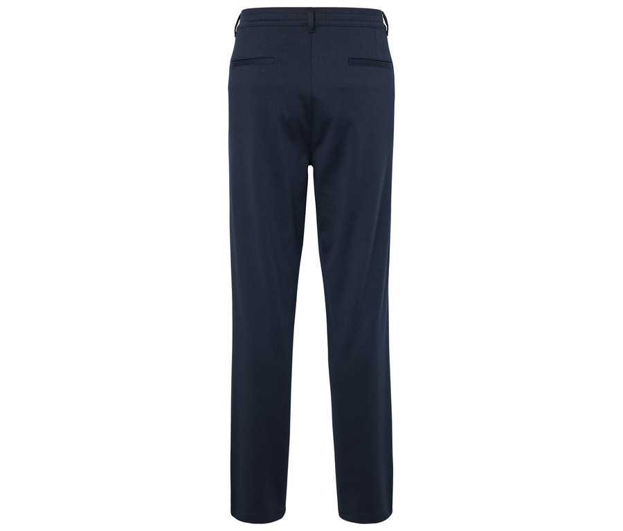 Granatowe spodnie, widok z tyłu.