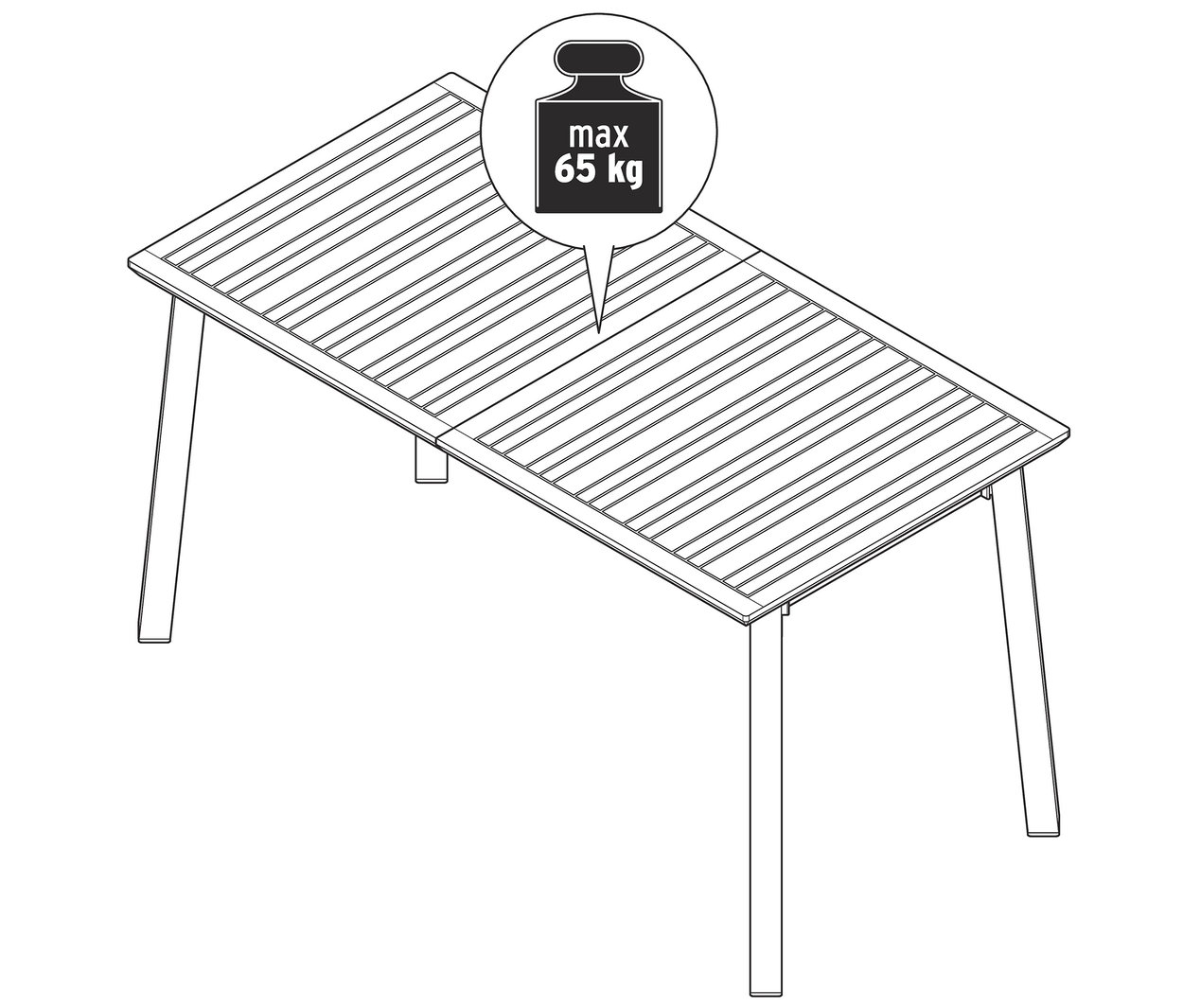 Ilustracja rozsuwanego stołu „Liska” o maksymalnym obciążeniu 65 kg.