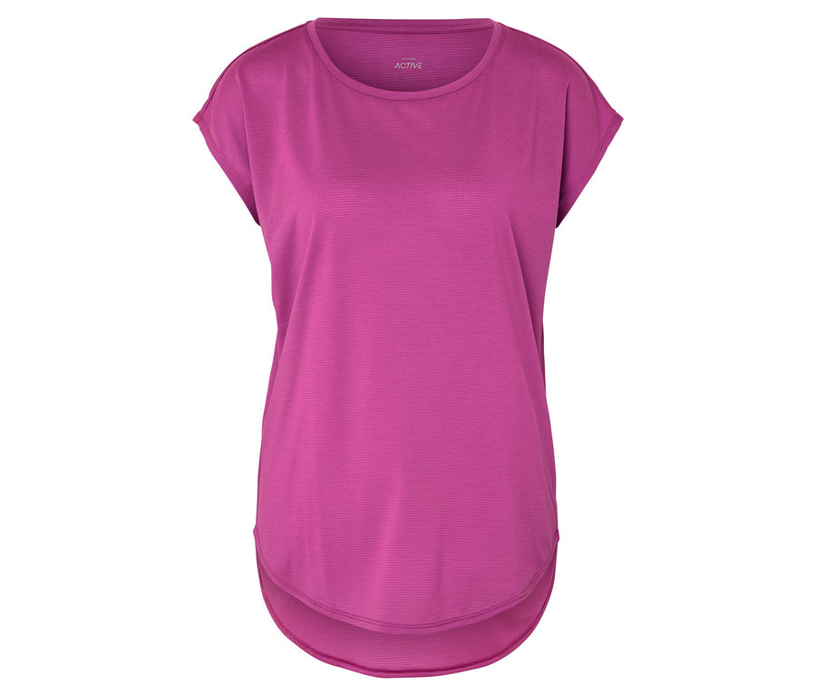 Różowa koszulka sportowa leży na białym tle.
