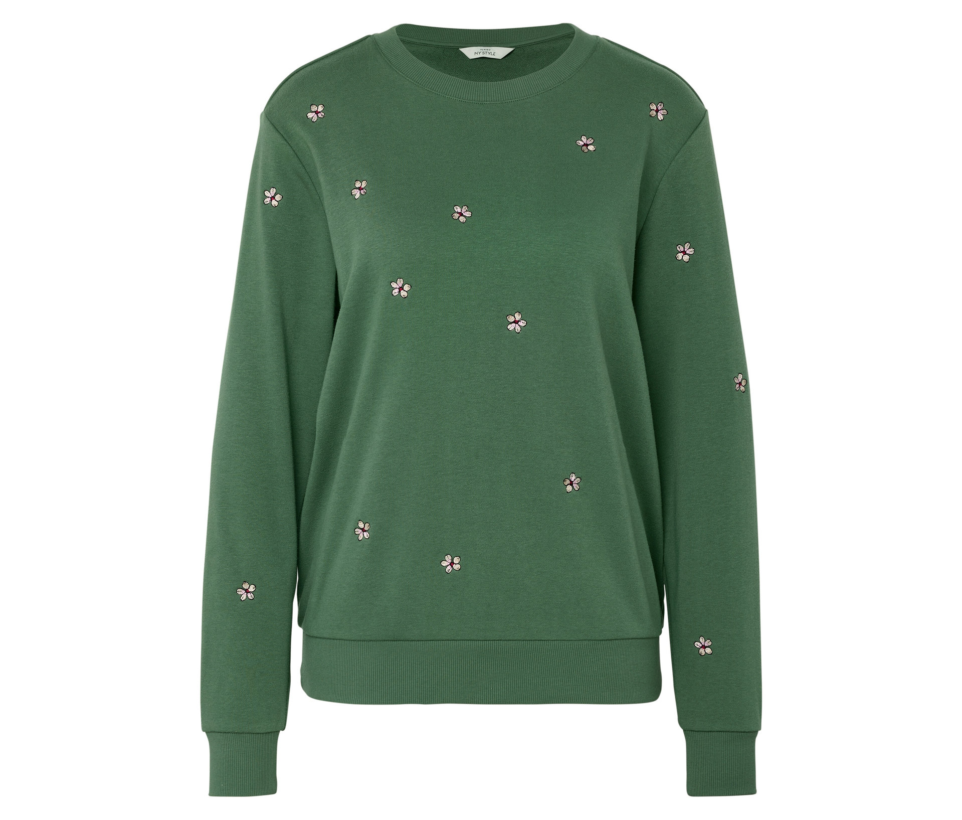 Tchibo - Bluza dresowa z haftowanymi aplikacjami- zielony/w kwiatki