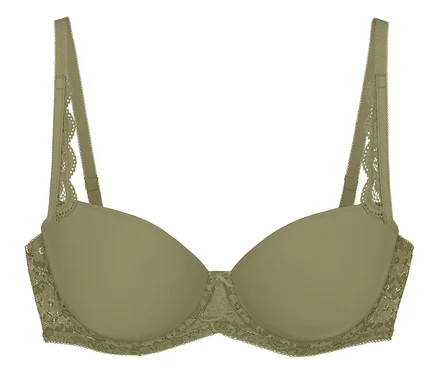 Biustonosz Triumph Amourette WP w kolorze olive gold z koronkowymi detalami na ramiączkach i po bokach.