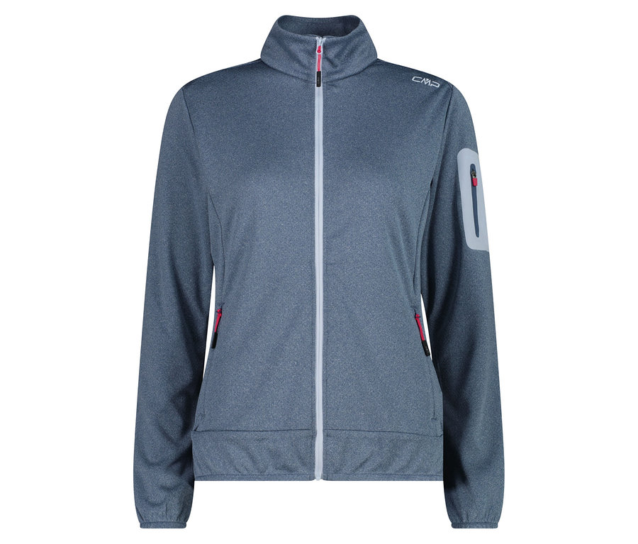 Szara kurtka polarowa CMP z pełnym zamkiem błyskawicznym z przodu i czerwonym akcentem na kieszeniach.