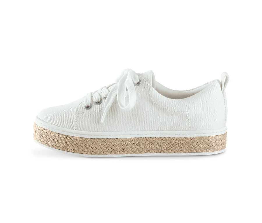 Białe płócienne sneakersy z podeszwą z juty.