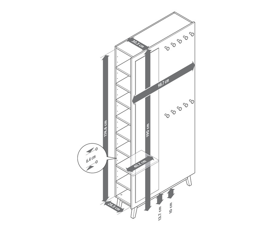 Wymiary wielofunkcyjnej szafy do przedpokoju.