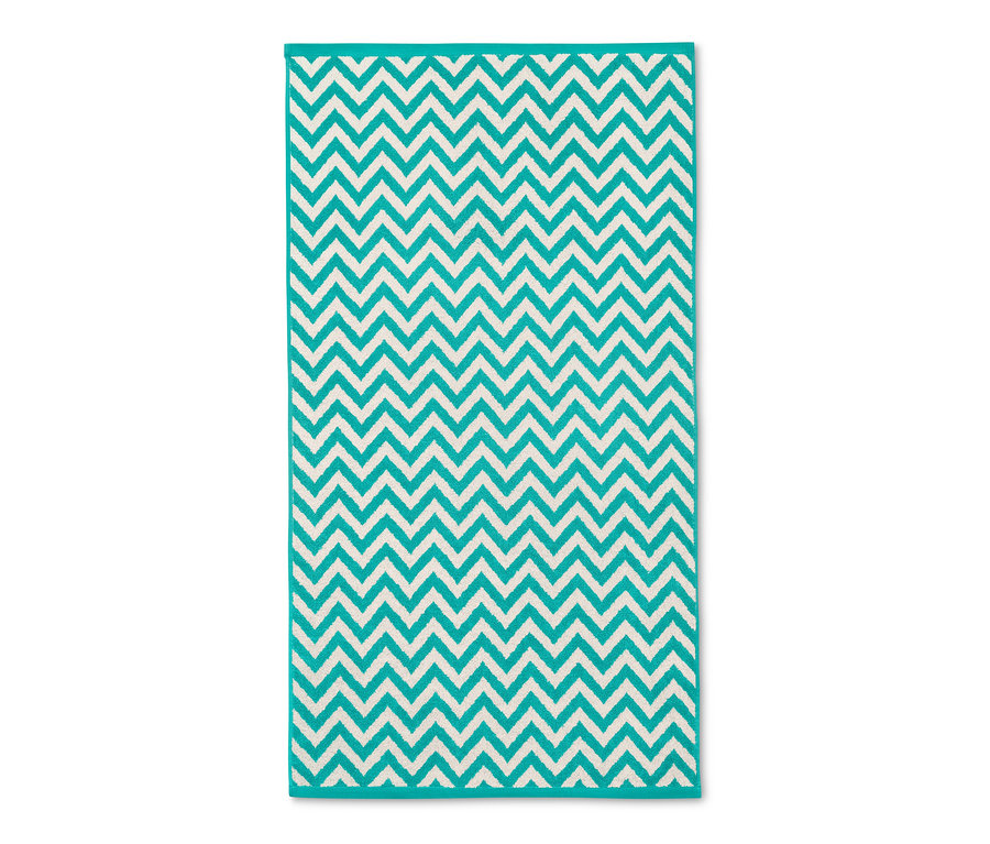 Morski żakardowy ręcznik kąpielowy w zygzaki.