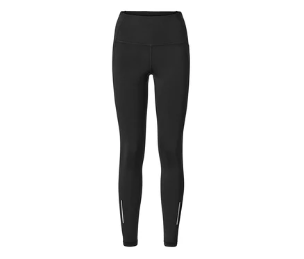 Czarne, wodoodporne legginsy sportowe.