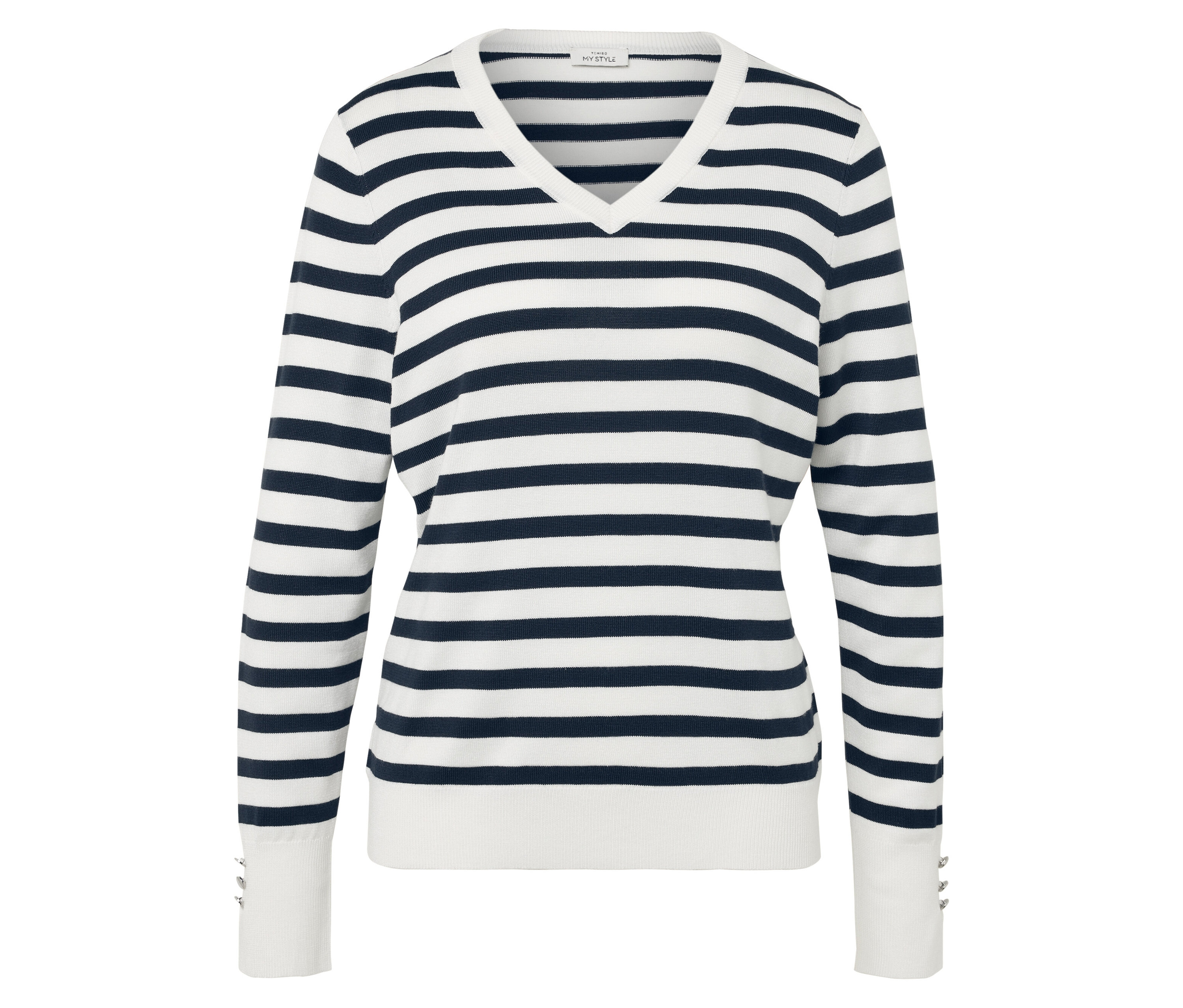 Tchibo - Sweter z delikatnej dzianiny- niebieski/biały