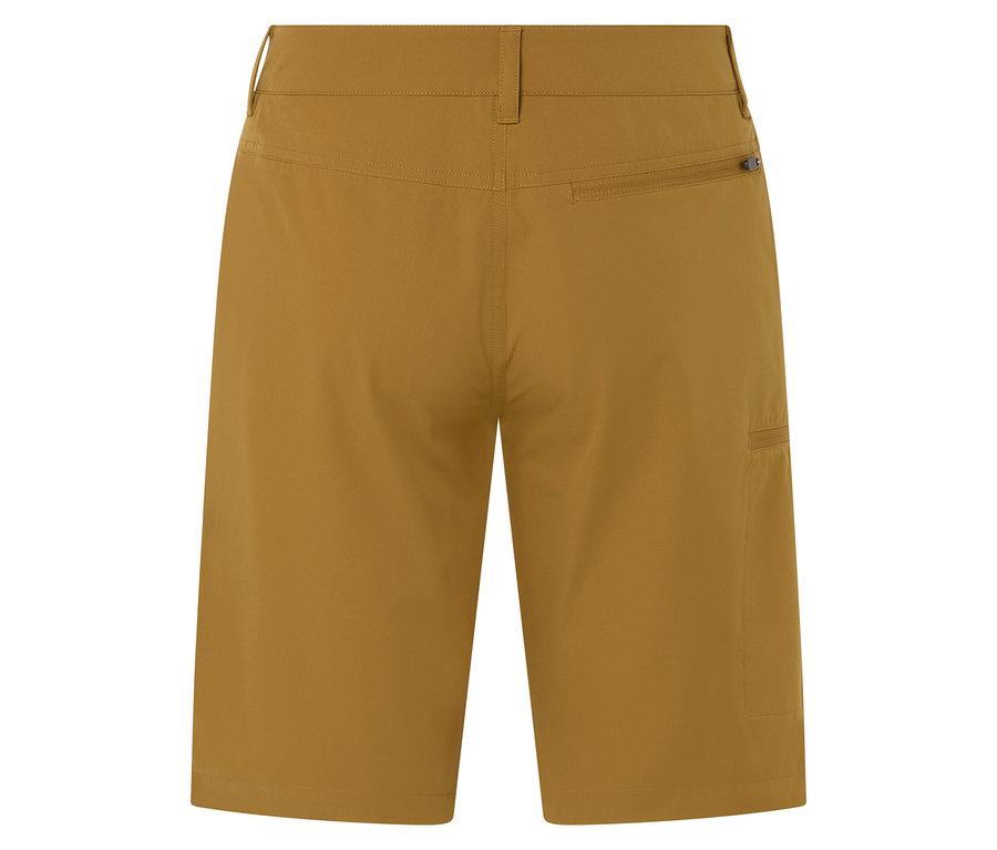 Zbliżenie na tył szortów w kolorze khaki.