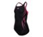 Czarny dziecięcy kostium kąpielowy arena Performance Poseidonia Swim Pro Back z różowymi detalami.