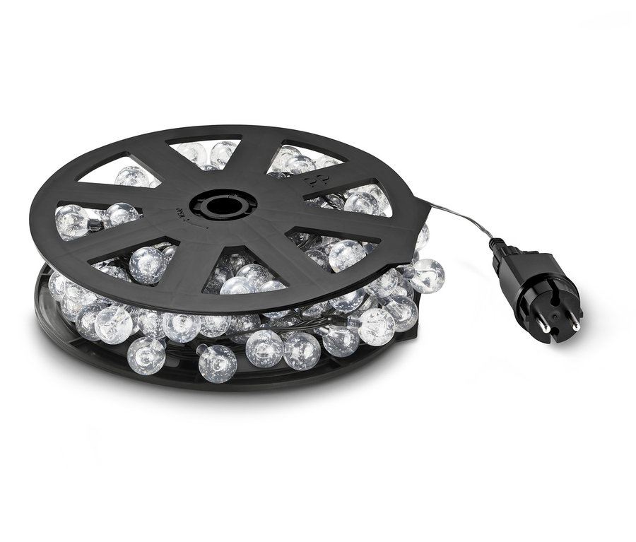 Zewnętrzny łańcuch LED, 120 diod LED, nawinięty na szpulę.