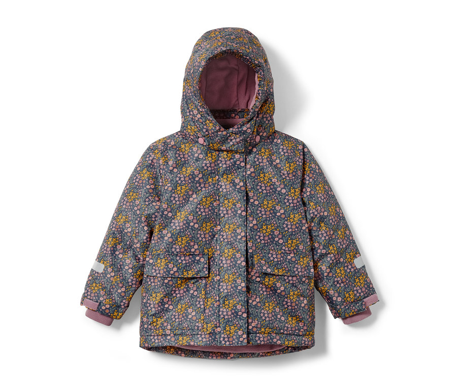 Dwuczęściowy kombinezon zimowy w kwiaty, różowy.