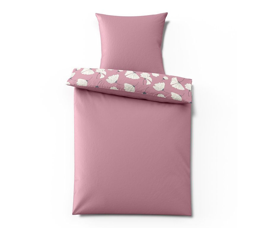 Różowa pościel z mikrowłókna w standardowym rozmiarze z kwiatowym wzorem na kołdrze i poduszce.