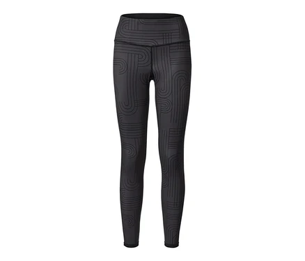 Czarne, dwustronne legginsy sportowe z geometrycznym wzorem.