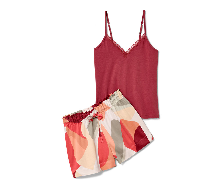 Piżama z koszulką na ramiączkach z koronką i wzorzystymi spodenkami.