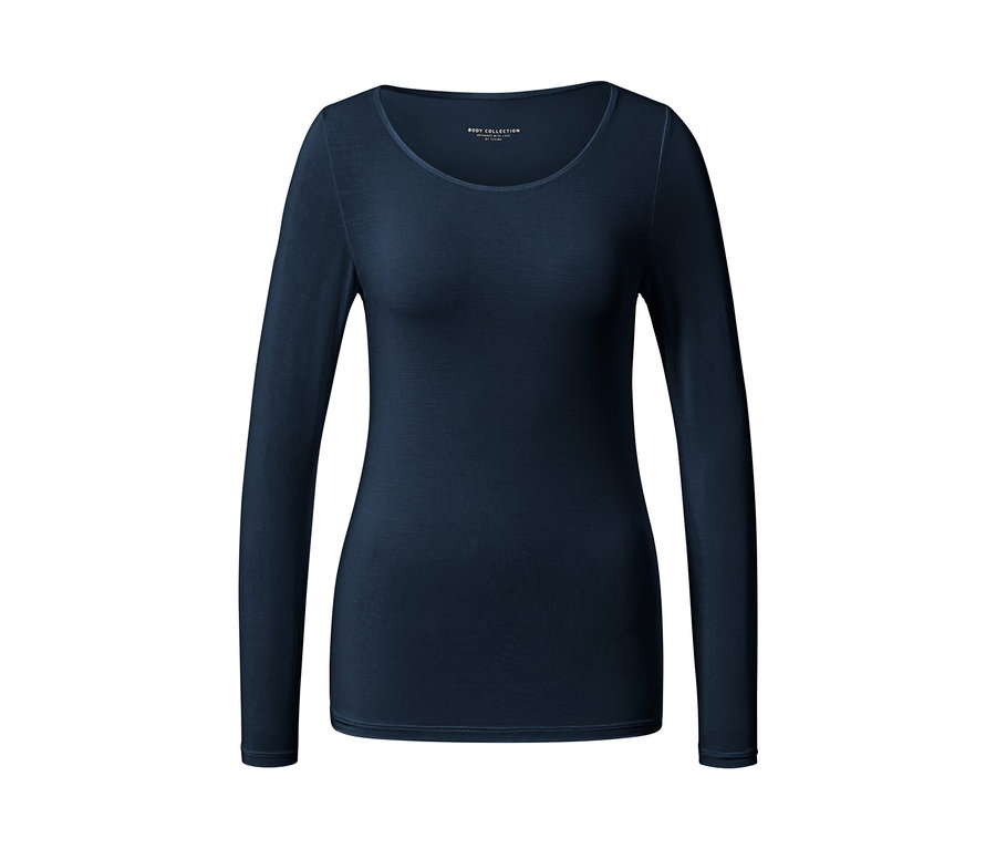 Granatowa koszulka z długim rękawem z mieszanki modalu i jedwabiu.