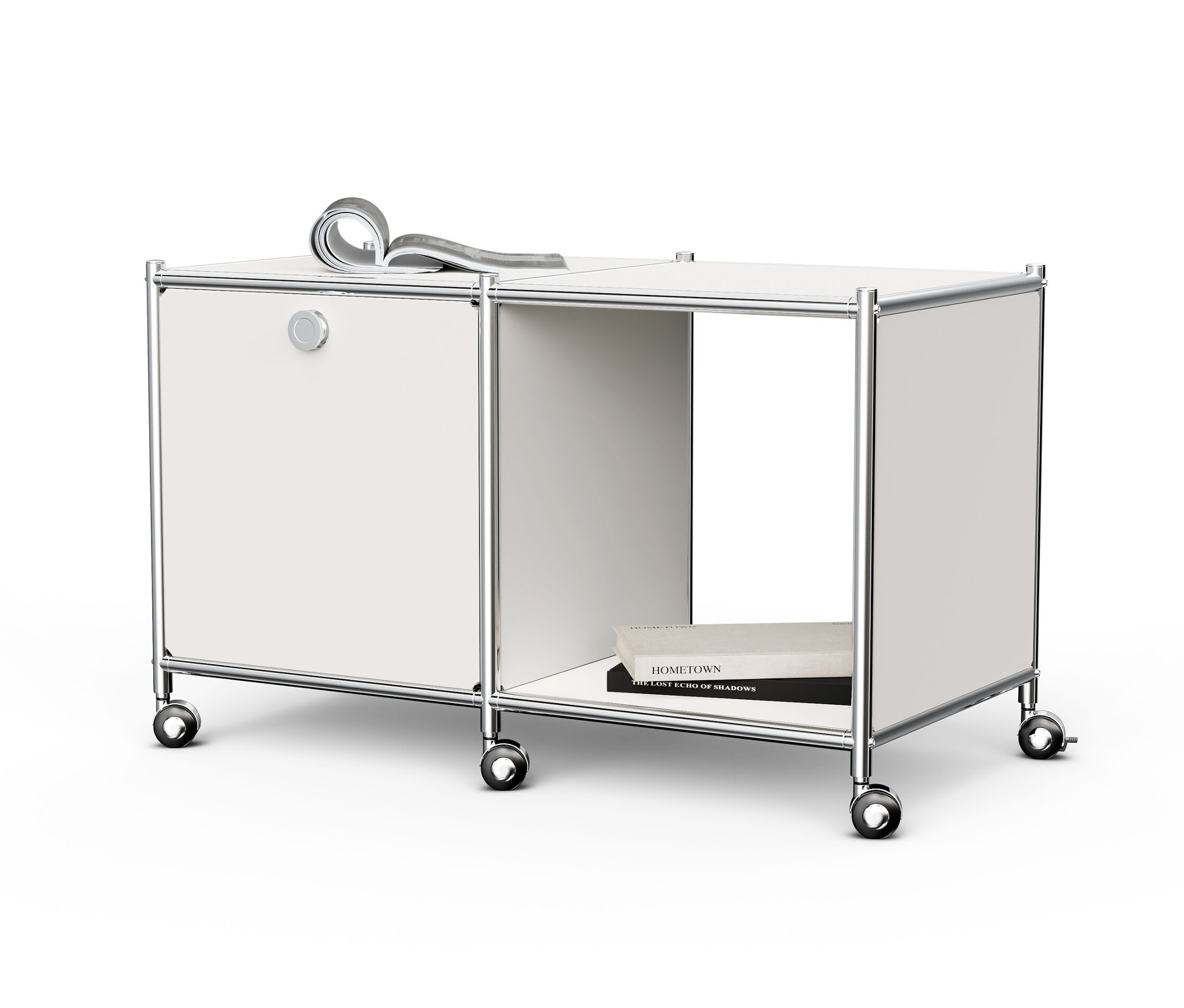 Tchibo - Metalowy stolik „Cn3” z jedną klapą i kółkami - kolor: biały