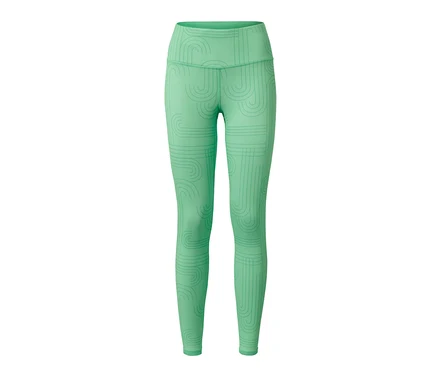Zielone, dwustronne legginsy sportowe z geometrycznym wzorem.