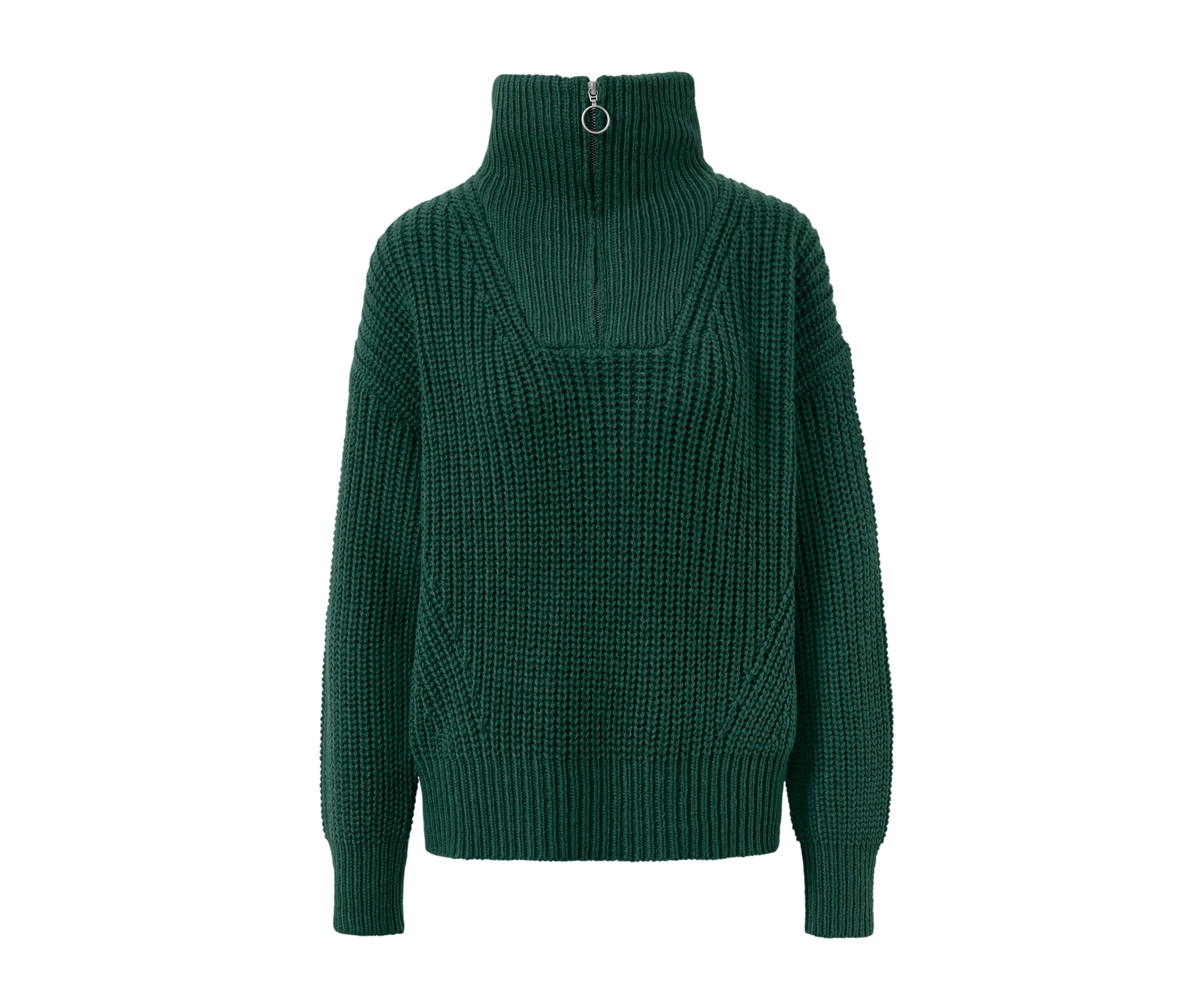 Tchibo - Gruby golf z rozpinanym kołnierzem- zielony