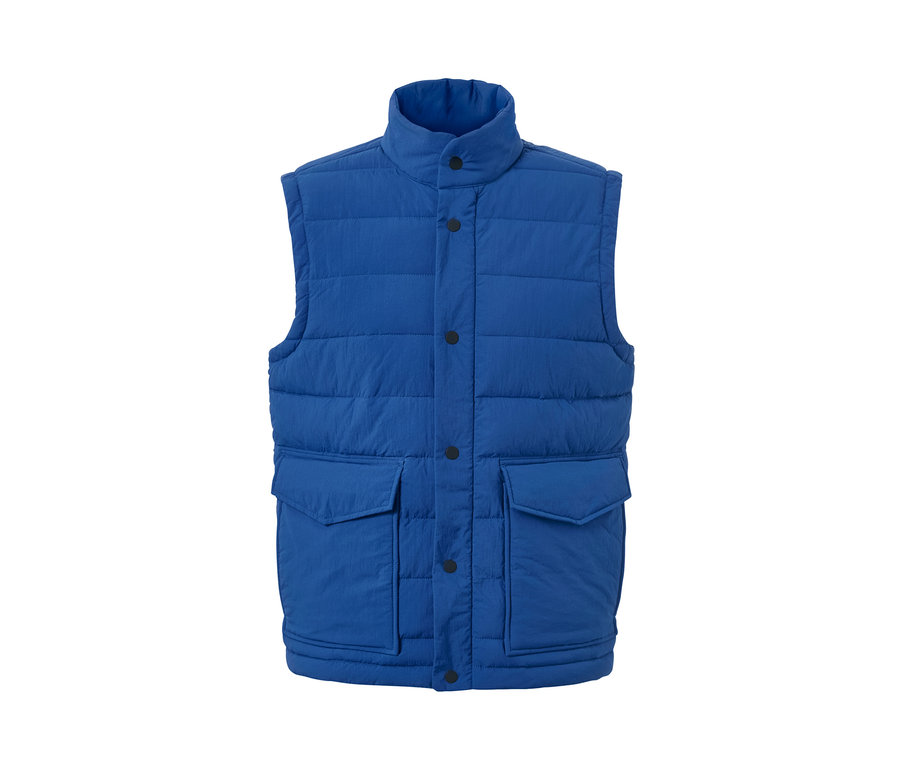 Niebieska kamizelka pikowana z kieszeniami.