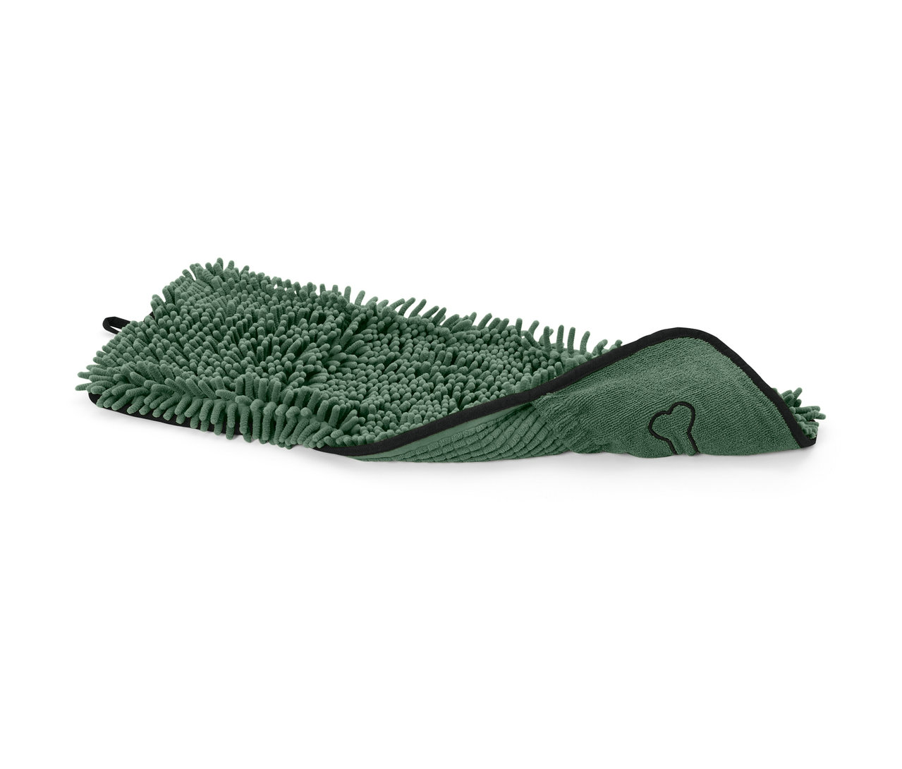 Zielony ręcznik z kieszeniami dla psa.