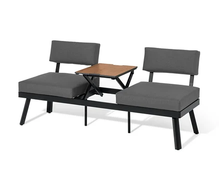 Szara sofa 2 w 1 z podnoszonym stolikiem.