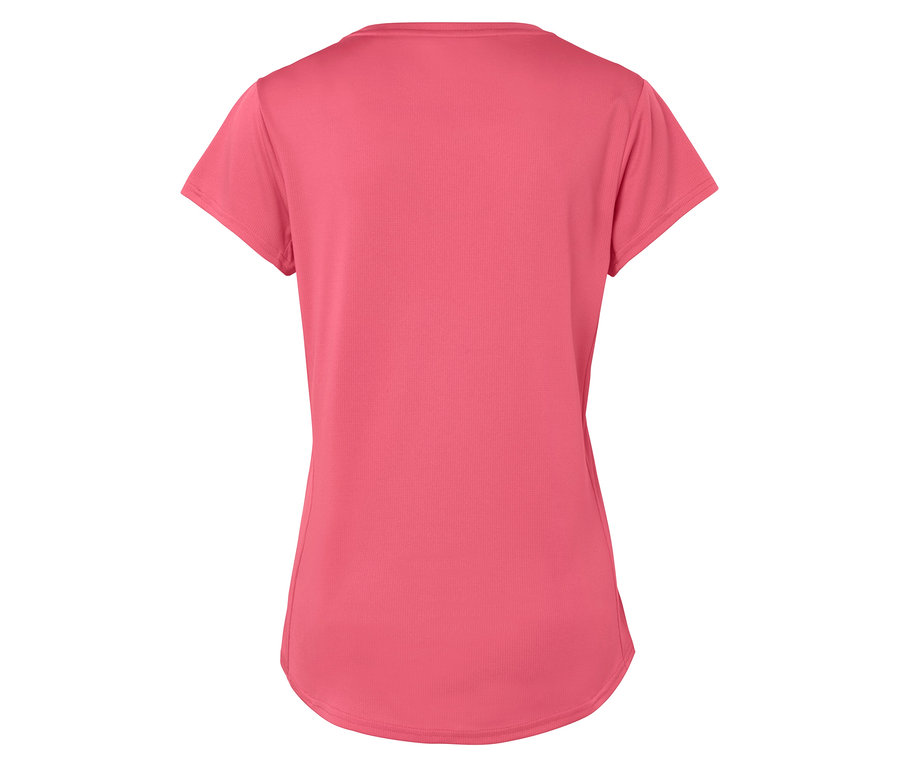 Widok z tyłu różowej koszulki z krótkim rękawem.