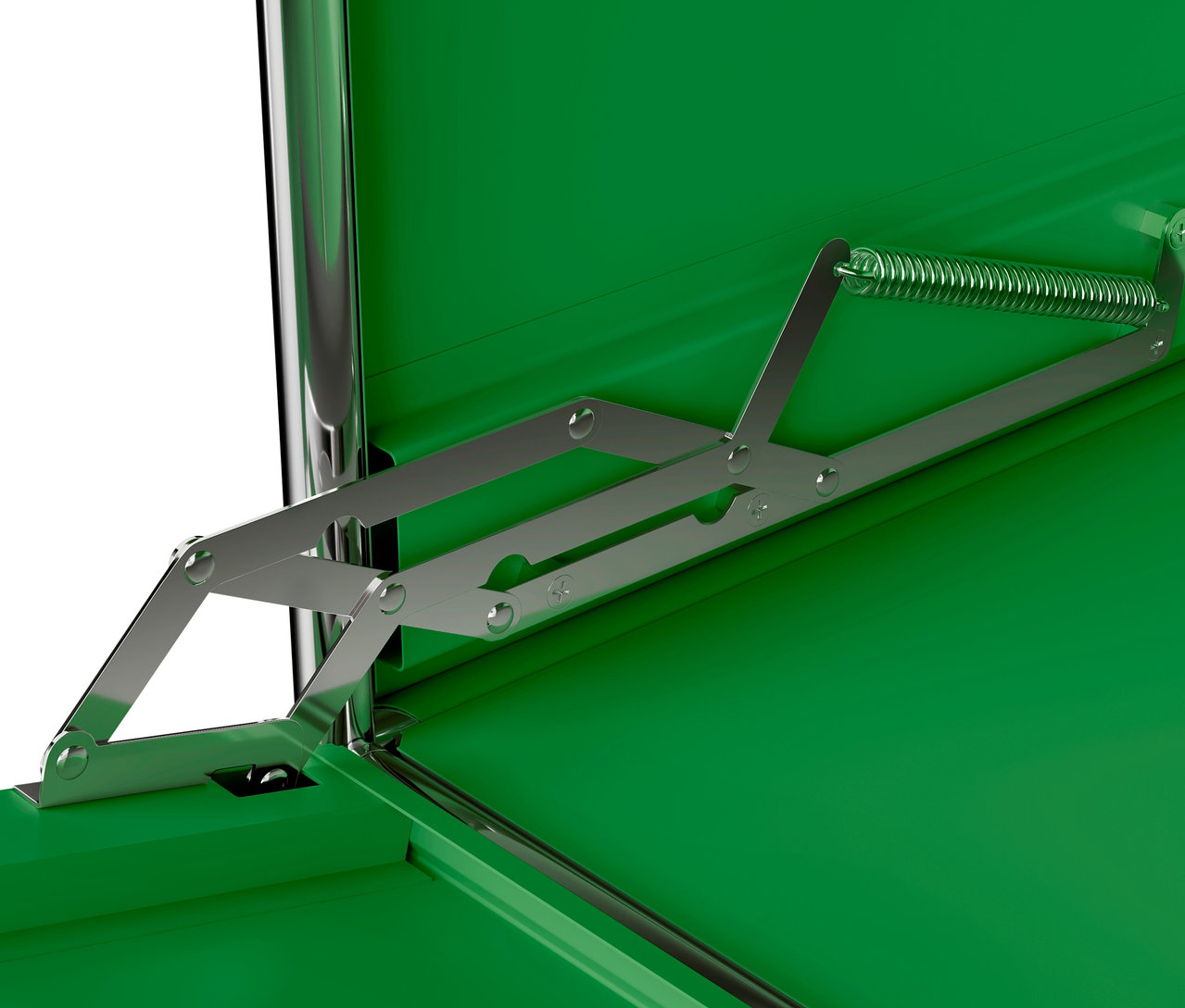 Szczegół zielonej metalowej szafki typu sideboard „CN3” z 1 klapą.