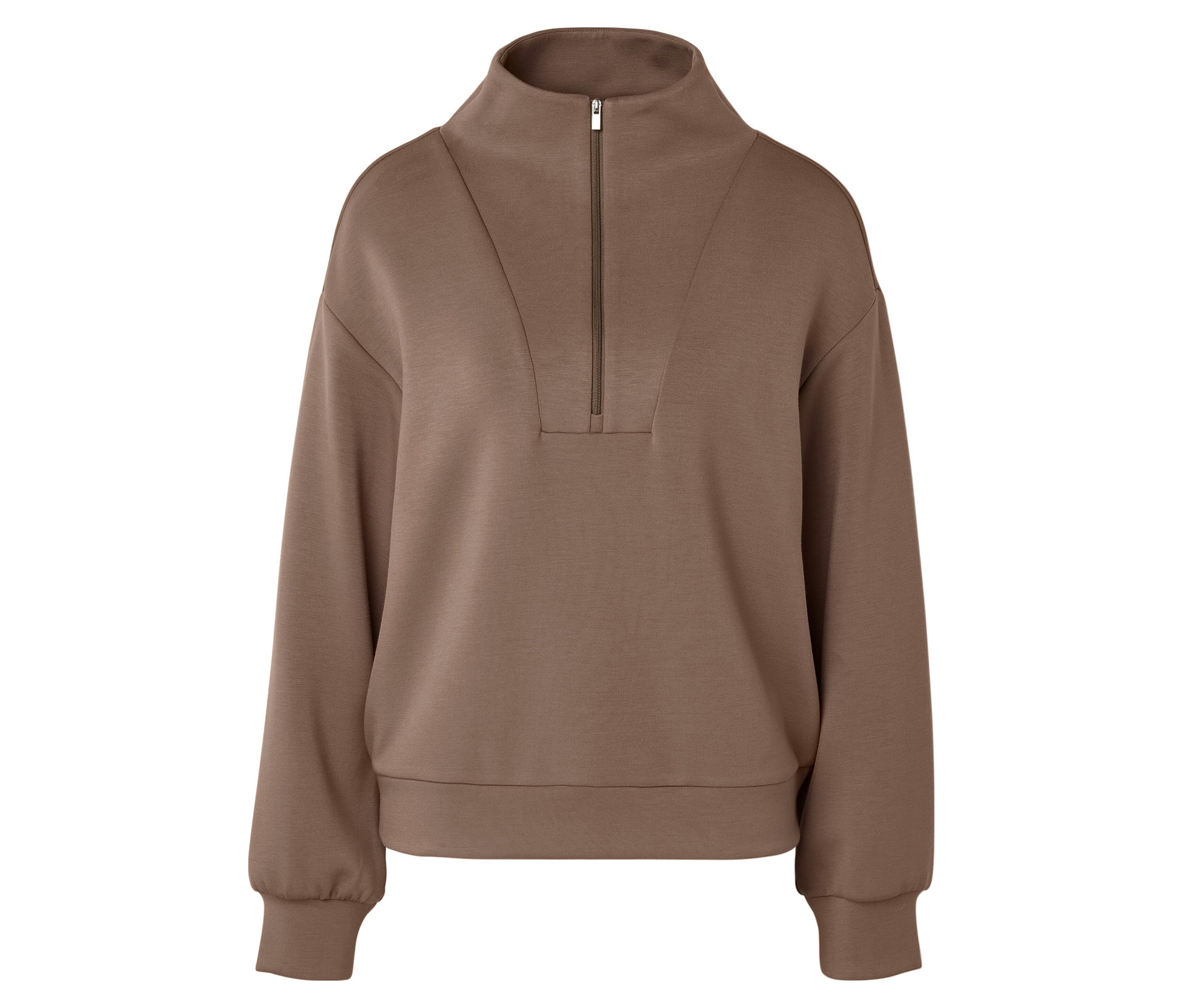 Tchibo - Bluza premium z kołnierzem typu troyer- brązowy/beżowy