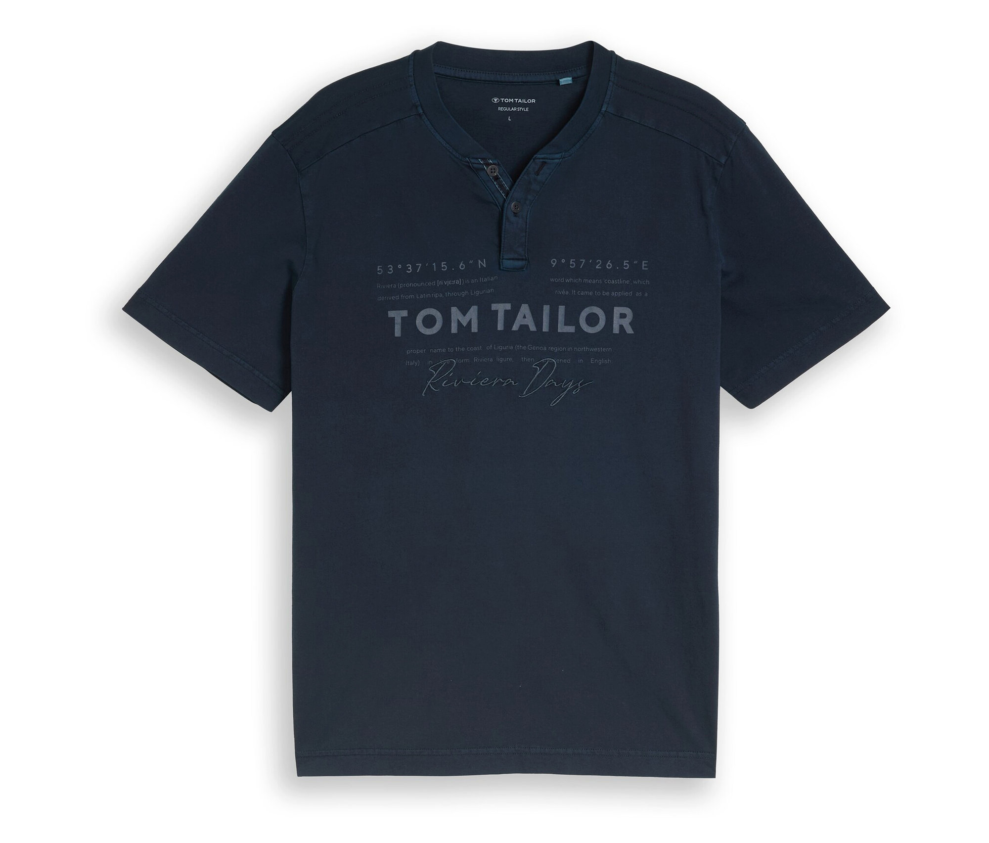 Koszulka Tom Tailor typu serafino z nadrukiem logo, Sky Captain Blue