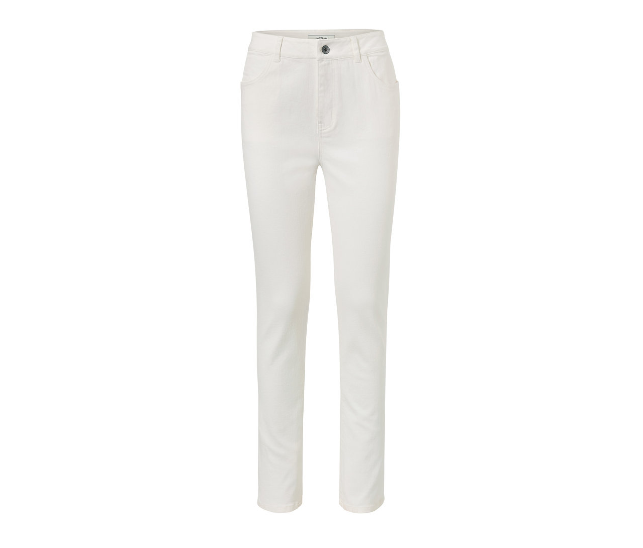 Białe spodnie dżinsowe o prostym kroju.