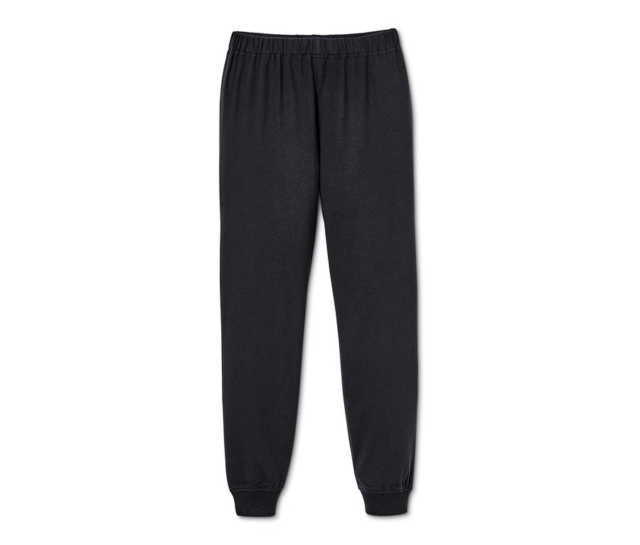 Czarne spodnie od piżamy dziecięcej ze ściągaczem w pasie.