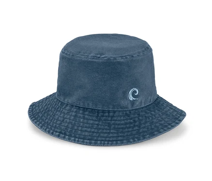 Niebieski dziecięcy kapelusz typu bucket hat z falą.