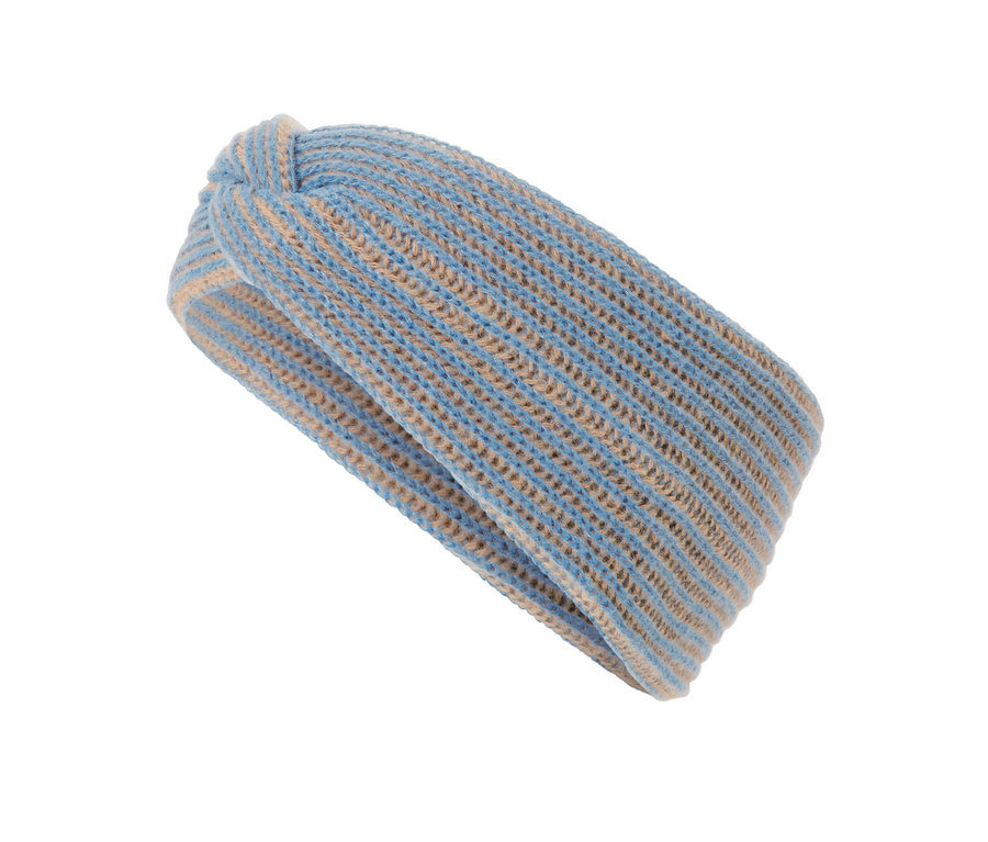 Niebieska opaska na głowę z dzianiny.
