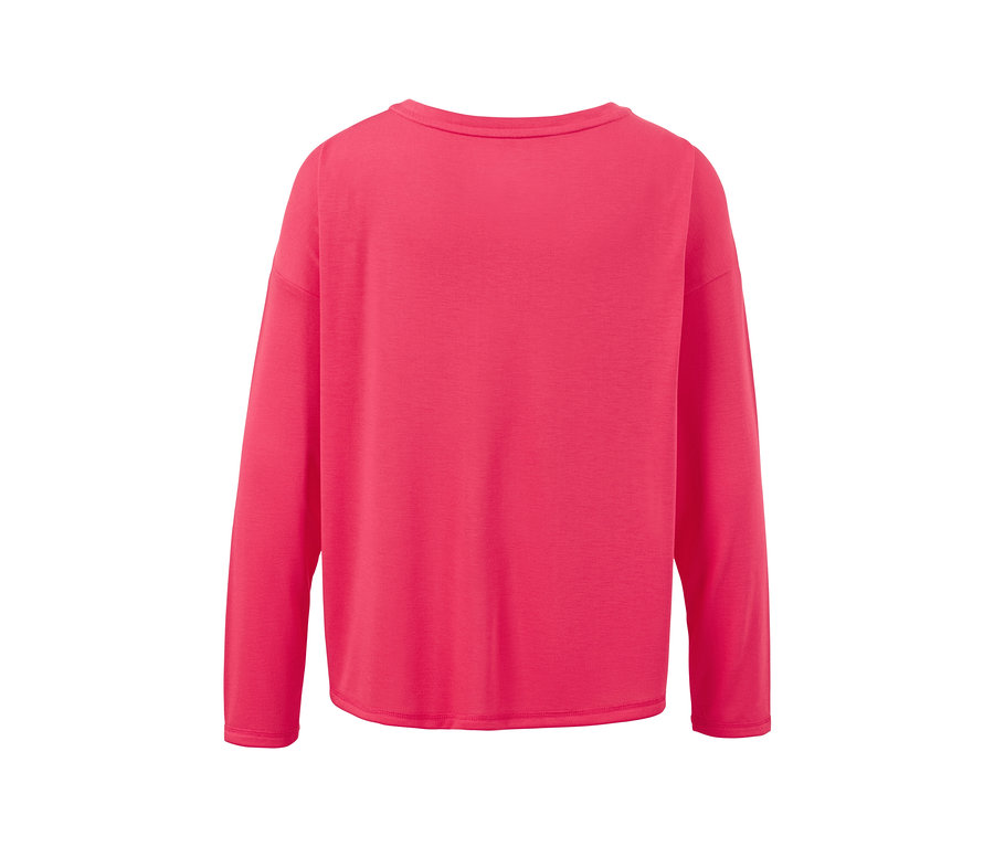 Widok z tyłu różowej koszulki sportowej 2 w 1 z długim rękawem.