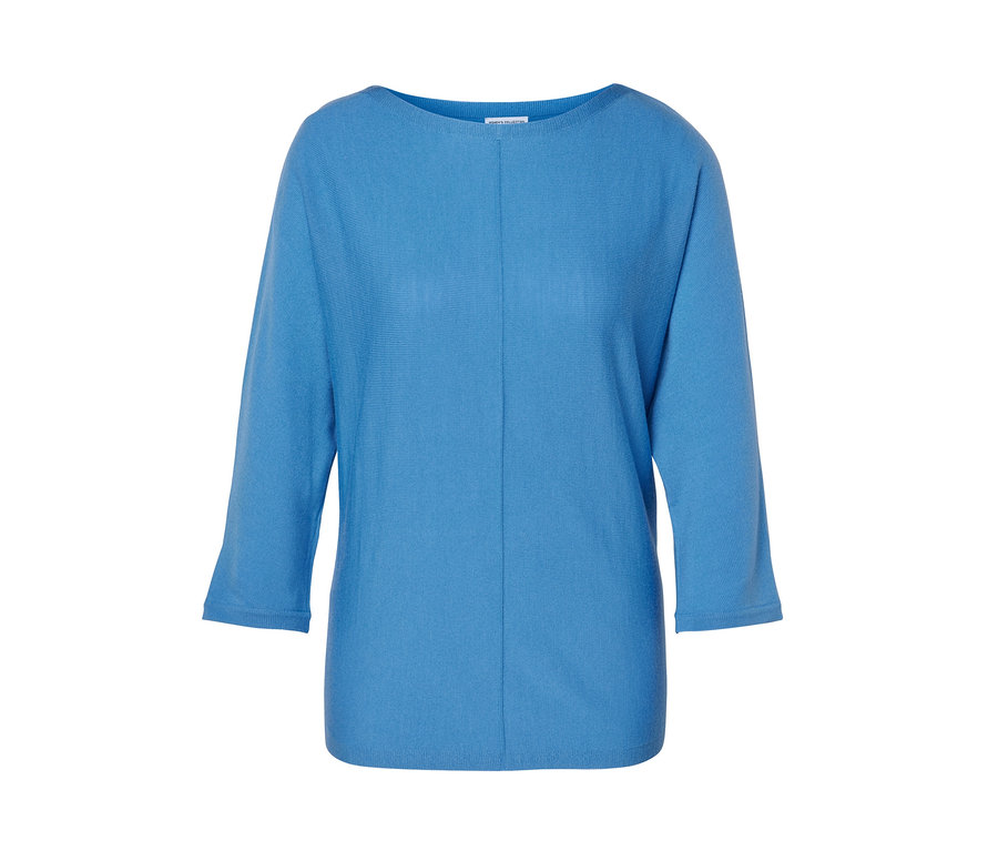 Kobaltowy, cienki sweter z wełny merino.