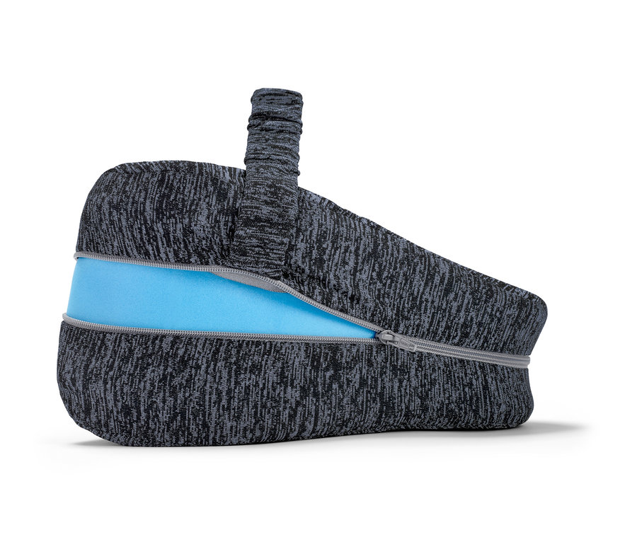 Ergonomiczna poduszka pod kolana do spania na boku z zamkiem błyskawicznym i niebieską pianką.