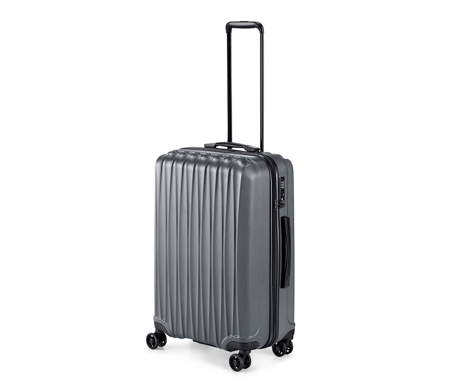 Szara twarda walizka z kompletu walizek, średnia i duża.