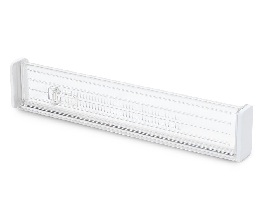 Przezroczysty plastikowy organizer na przyprawy z białymi panelami bocznymi.