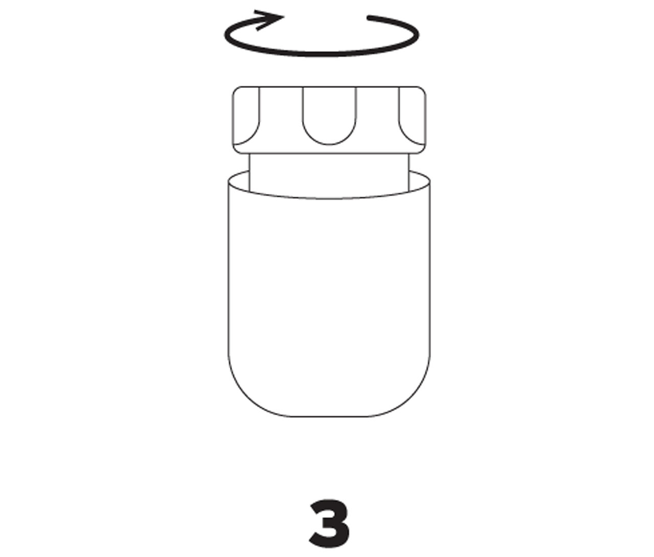 Rysunek przedstawia sposób obracania pokrywy pojemnika z numerem 3 na dole.