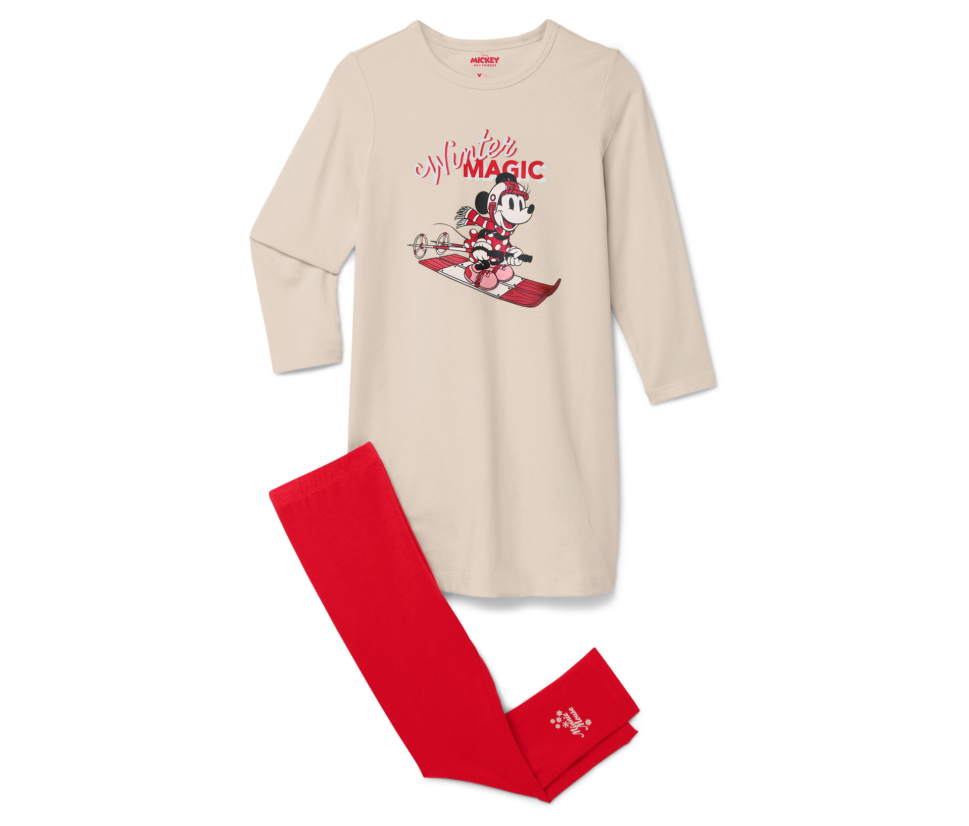 Tchibo - Koszula nocna z legginsami „Mickey i przyjaciele”- czerwony/beżowy