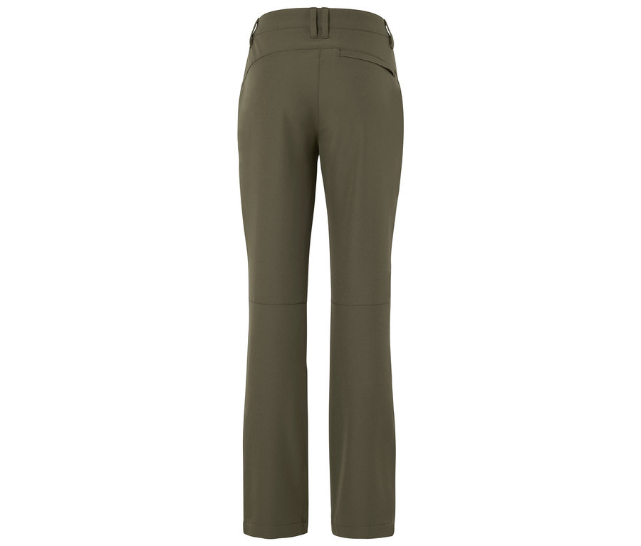 Widok z tyłu oliwkowo zielonych spodni.