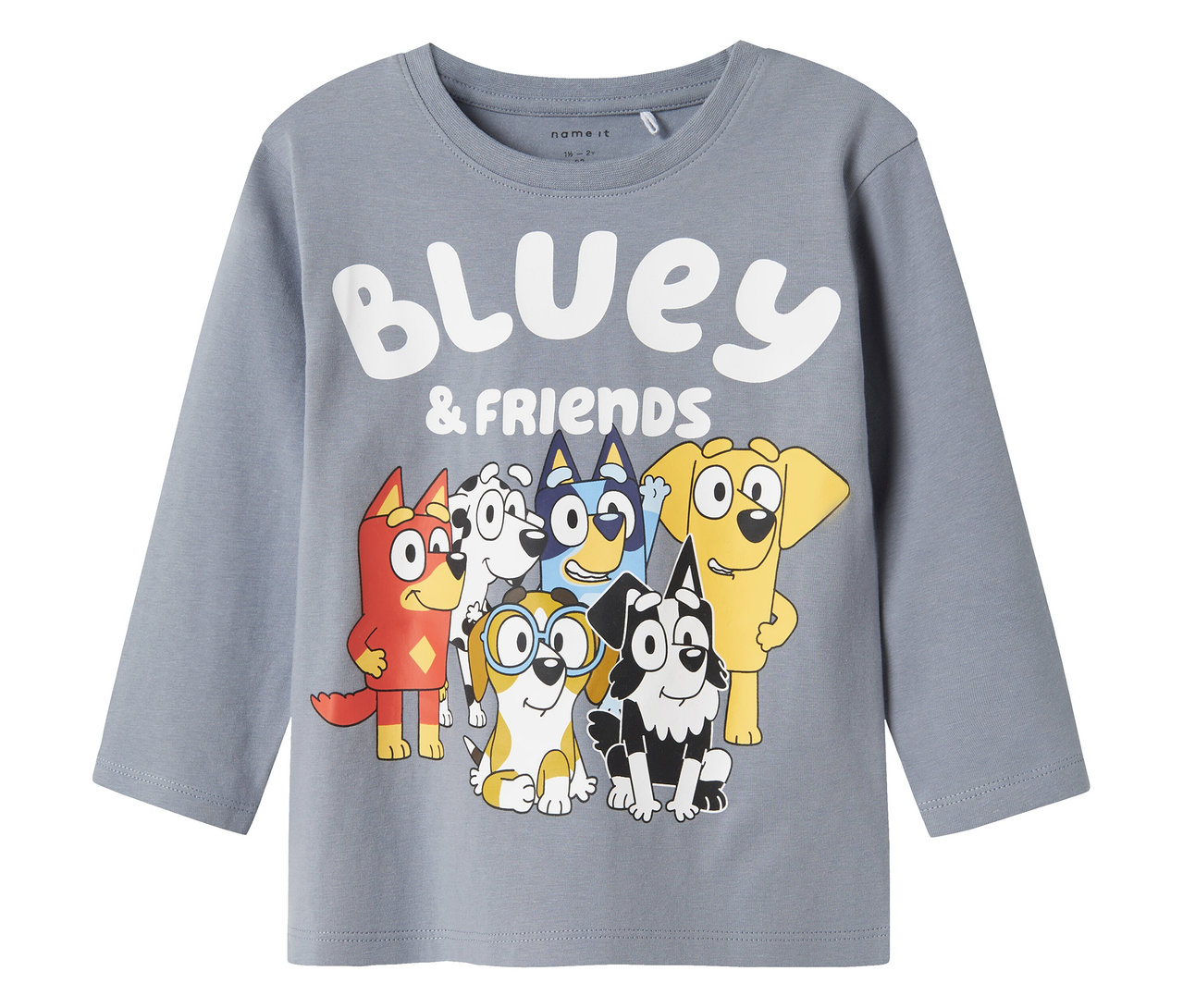Szara koszulka z długim rękawem NAME IT »BLUEY« z nadrukiem Bluey i przyjaciele.