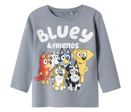 Szara koszulka z długim rękawem NAME IT »BLUEY« z nadrukiem Bluey i przyjaciele.