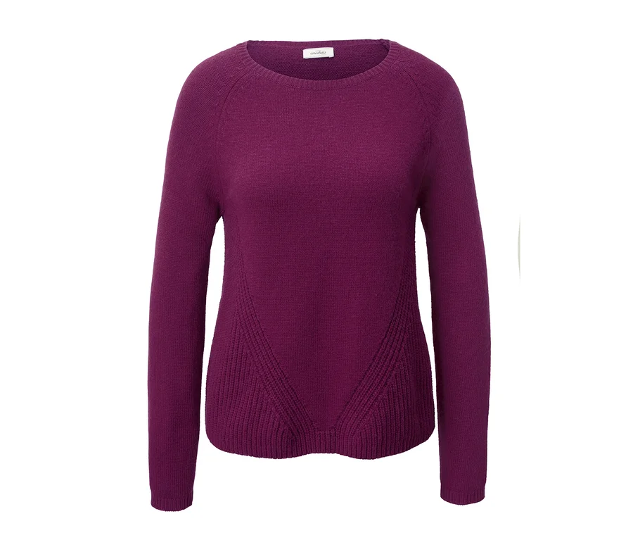 Sweter damski z dzianiny w kolorze fioletowym, z długimi rękawami.