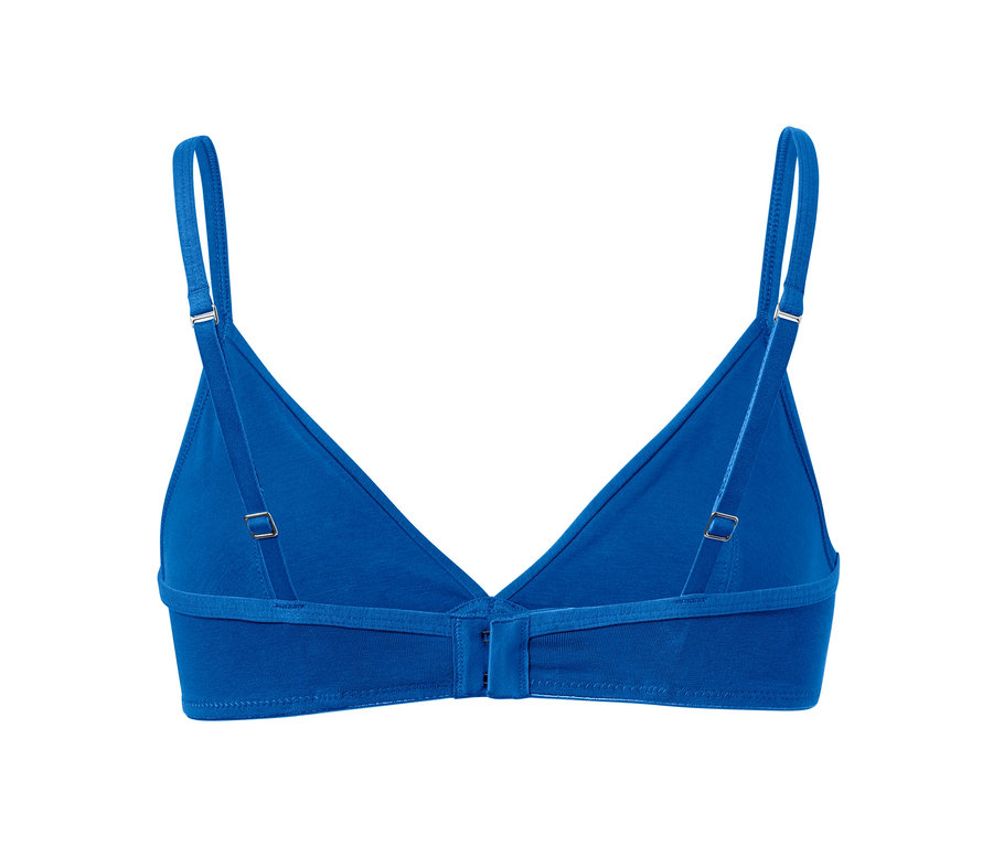 Widok z tyłu niebieskiego miękkiego biustonosza z zestawu 2 sztuk.