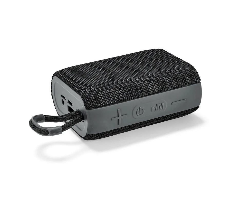 Czarny głośnik Bluetooth® ze sznurkiem.
