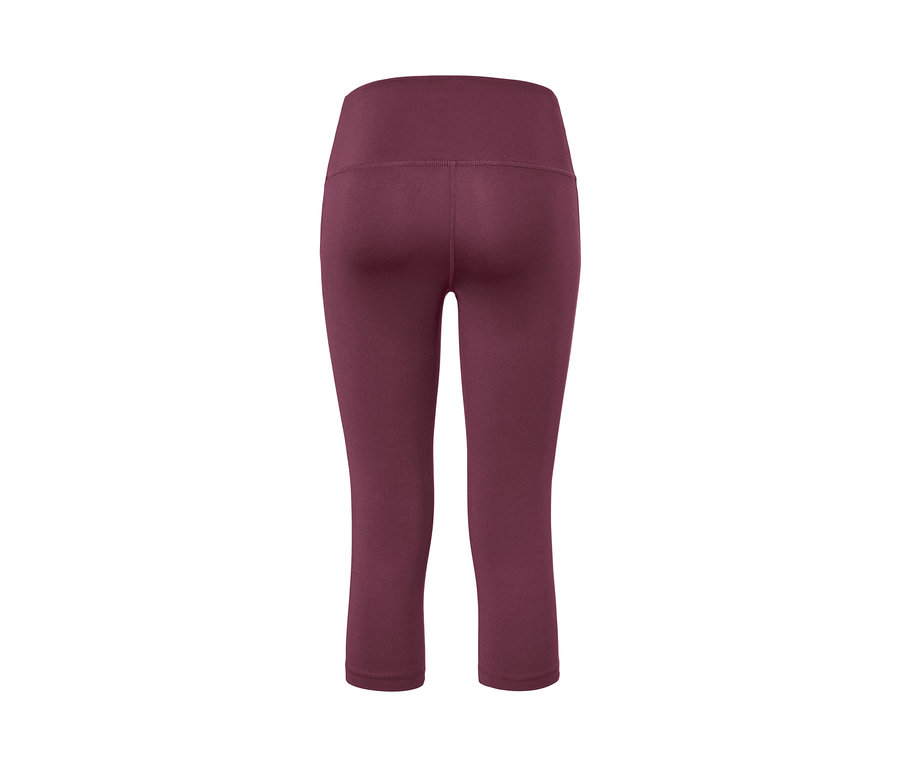 Legginsy sportowe o długości 3/4 w kolorze śliwkowym, widok z tyłu.