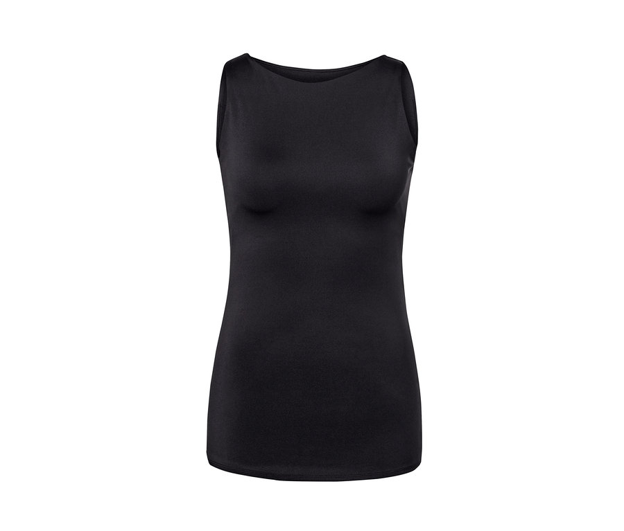 Czarny top do jogi ze zintegrowanym biustonoszem.