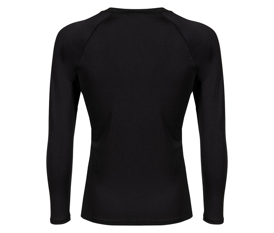 Czarna koszulka sportowa z długim rękawem widziana od tyłu.