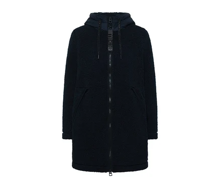 Granatowa rozpinana bluza CECIL z pluszowego materiału, z kapturem i zamkiem błyskawicznym.